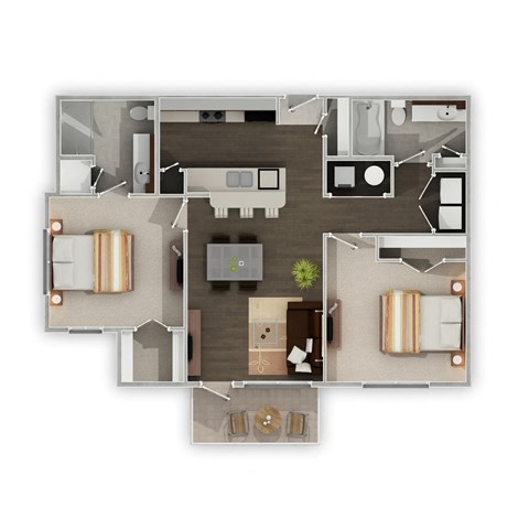Floor plan for 2 beds, 2 baths, 1017 sqft